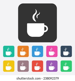 Flat modern design with shadow, SEO. Icons mobile applications and web design. Working optimization:  cup coffee