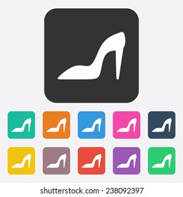 Flat modern design with shadow, SEO. Icons mobile applications and web design. Working optimization:  women's shoes