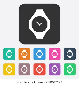 Flat modern design with shadow, SEO. Icons mobile applications and web design. Working optimization:  wristwatch