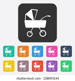 Flat modern design with shadow, SEO. Icons mobile applications and web design. Working optimization:  pram