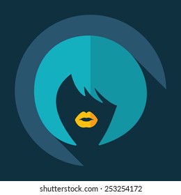Flat modern design with shadow, silhouette of woman