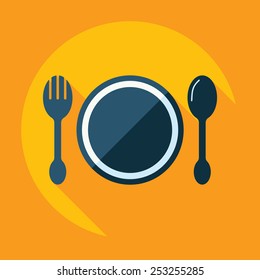 Flat modern design with shadow, table set