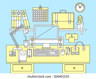 Flat modern design vector illustration concept of office workspace, workplace. 