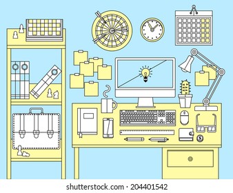 Flat modern design vector illustration concept of office workspace, workplace. 