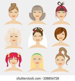 Flat modern design vector illustration concept of hairstyles. Icon collection. Part 1