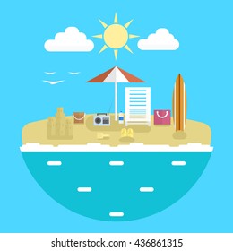 Flat modern design vector illustration concept of planning a summer vacation, travel on holiday journey, tourism stuff.