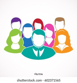 Flat modern designn of the group of business people standing together. Vector infographic of public audience or neighbours crowd and human population