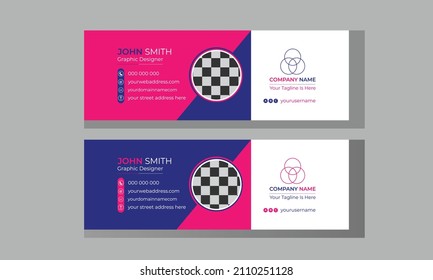 Flat And Modern Email Signature design, Creative Email Signature Template With Pink And Dark Blue, Email signature with an author photo place modern and minimal layout, Medical email signature design