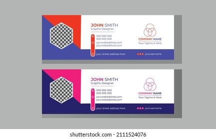 Flat And Modern Email Signature design, Creative Email Signature Template With Pink And Dark Blue, Email signature with an author photo place modern and minimal layout  with orange and purple color
