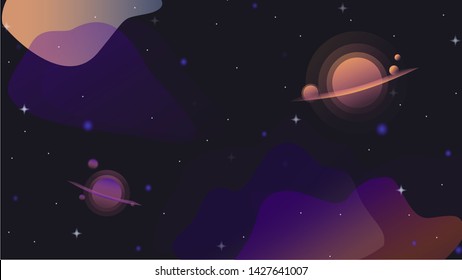 Flat modern futuristic background design with planets and stars. Suitable for landings, headers, covers.