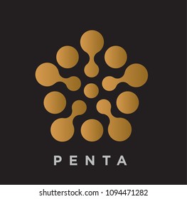 Flat Modern Gold Penta Connection Dots Logo Icon Emblem