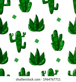 flat modern hand drawn cactus seamless pattern