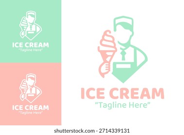 Un logotipo plano y moderno de la heladería adecuado para la marca de postres limpios y cafés casuales.