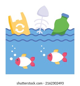 A flat modern icon of water pollution 

