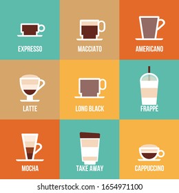 Flat modern icons for coffee shop. Vector illustration