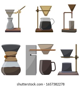 Flat modern icons for coffee shop. set of professional equipment coffee-pot coffeecup isolated on white background.