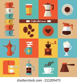 Flat Modern Icons For Coffee Shop. Vector Illustration