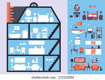 Flat modern icons for house interior