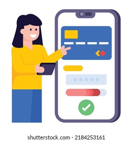 Eine flache, moderne Illustration mobiler Zahlungen