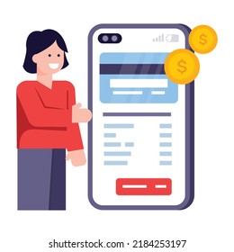 Eine flache, moderne Illustration mobiler Zahlungen