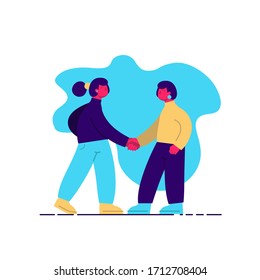 Flat, moderne Illustration von zwei Personen, die Hände zittern