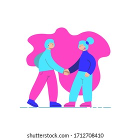 Flat, modern illustration of two persons shaking hands