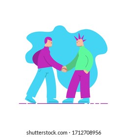 Flat, modern illustration of two persons shaking hands