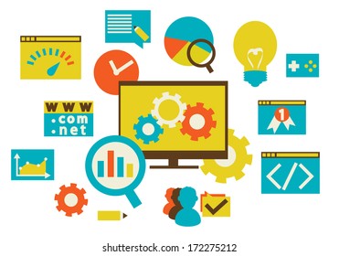 Flat modern illustration, web design development