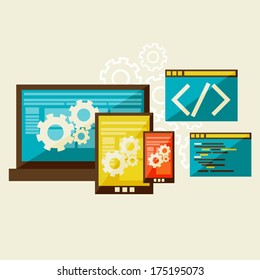 Flat modern illustration, web design development, vector