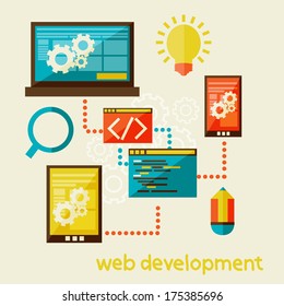 Flat modern illustration, web design development, vector 