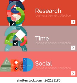 Flat modern info banner set with geometric abstract diagram