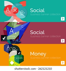 Flat modern info banner set with geometric abstract diagram
