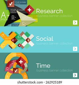 Flat modern info banner set with geometric abstract diagram