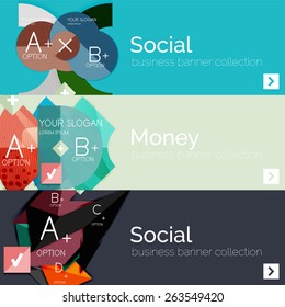 Flat modern info banner set with geometric abstract diagram