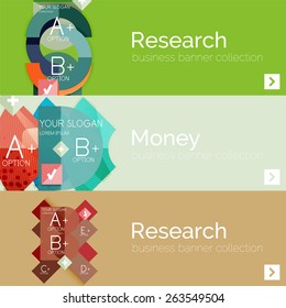 Flat modern info banner set with geometric abstract diagram