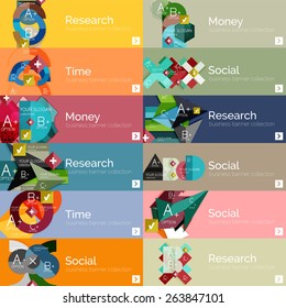 Flat modern info banner set with geometric abstract diagram