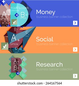 Flat modern info banner set with geometric abstract diagram