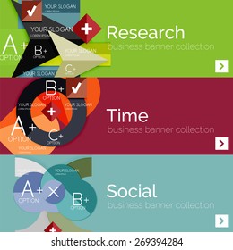 Flat modern info banner set with geometric abstract diagram