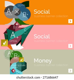 Flat modern info banner set with geometric abstract diagram