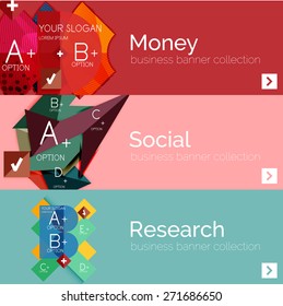 Flat modern info banner set with geometric abstract diagram
