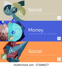 Conjunto de banner de informação moderno plano com diagrama geométrico abstrato