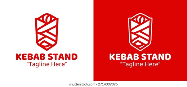Un moderno logotipo plano del soporte del kebab creado para la comida callejera contemporánea y la identidad casual de la cena.