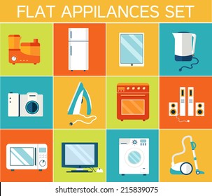 Flat modern kitchen appliances set icons concept. Vector illustration design