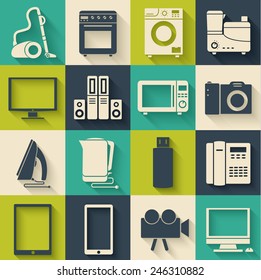 Flat modern kitchen appliances set icons concept. Vector illustration design for web and mobile template