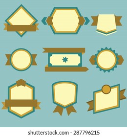 Flat modern labels and ribbons set on blue background