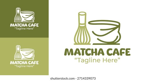 Un moderno logotipo plano de la cafetería matcha adecuado para las tiendas de té contemporáneas y la marca casual de la cafetería.