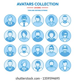 Flat modern minimal line avatar icons. Business concept, global communication. Web site user profile. Social media, network elements.