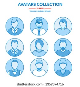 Flat modern minimal line avatar icons. Business concept, global communication. Web site user profile. Social media, network elements.