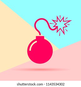 flat modern minimal red sbomb icon with shadow on blue and pink pastel colored background