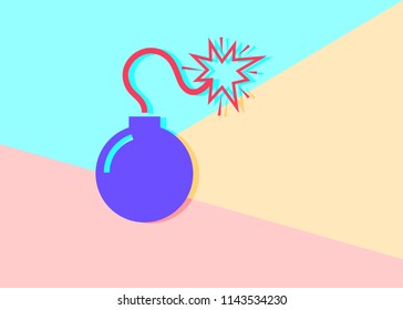 flat modern minimal violet bomb icon with shadow on blue and pink pastel colored background